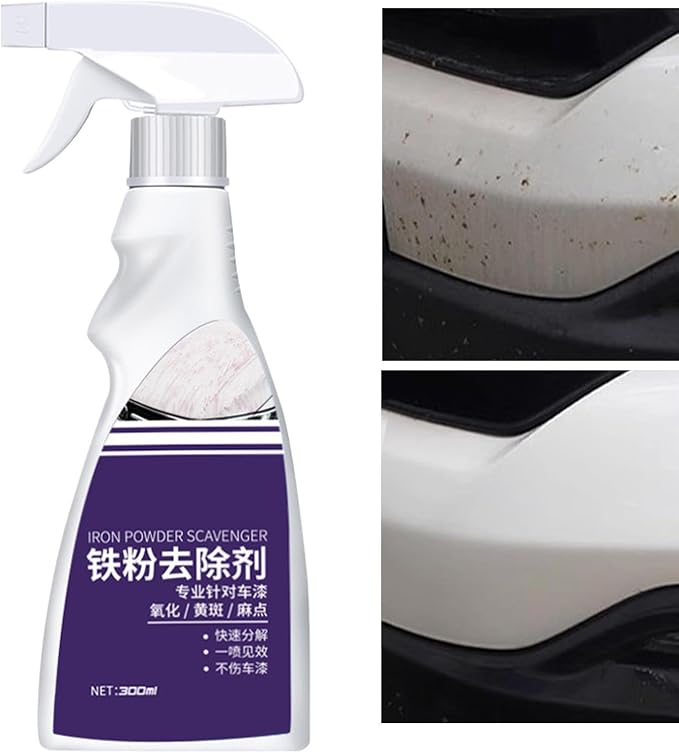 Car Iron Remover, Tire Iron Powder Cleaner, 300ml Fast Acting Universal Gentle Detailing Formula Design, Minimal Utility Style Build, Use for Chrome Trim Exhaust Pipes