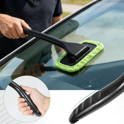 Windshield Cleaner Tool, Windshield Cleaning Tool, Car Window Cleaner with 4 Reusable and Washable Microfiber Pads and Extendable Handle, Auto Inside Glass Wiper Kit for Auto Glass Cleaning