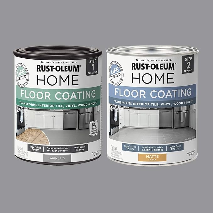 Rust-Oleum 367592 Home Interior Floor Coating Kit, Matte Aged Gray