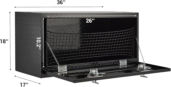 GarveeTech Underbody Truck Box,36 in Pickup Storage Box,Heavy Duty Aluminum Diamond Plate Tool Boxes with Lock and Keys,Waterproof Trailer Storage Box with T-Handle Latch for Truck,Van,Trailer，Black