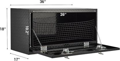 GarveeTech Underbody Truck Box,36 in Pickup Storage Box,Heavy Duty Aluminum Diamond Plate Tool Boxes with Lock and Keys,Waterproof Trailer Storage Box with T-Handle Latch for Truck,Van,Trailer，Black