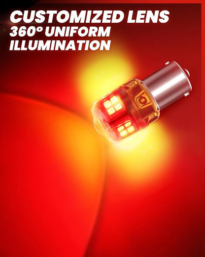 LASFIT 1156 LED Bulb Red for Brake Light Bulb Tail Lights, Upgrade 500% Super Bright 1141 7506 BA15S P21W 1073 LED Lamps with Projector Lens Replacement 3rd Brake Stop Lights, (2-Pcs)
