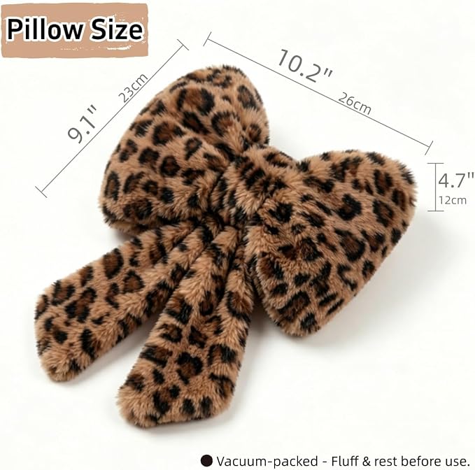 Sexysamba 2 Pcs Plush Bow Car Headrest Neck Pillow Cute Bow Pillow for Car Seat Décor Soft Neck Support for Comfortable Driving Traveling Office Fluffy Head Rest Cushion, Leopard Print