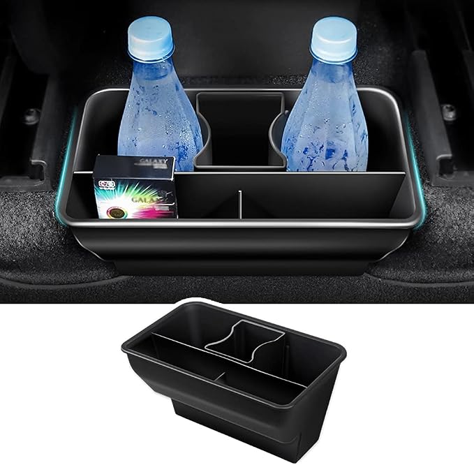 Karltys Rear Center Console Organizer for Tesla Model Y 2020-2024 2025 Accessories 2nd Row Back Seat Storage Box Under Seat Rear Middle Air Outlet Trash Can Container Bin ABS Black(Not for Juniper)