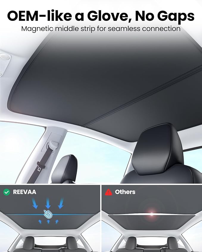REEVAA 2026 Upgraded Tesla Model S Sunshade Roof [No Gaps, No-Sagging] Model S Accessories Heat Insulation Foldable Glass Sunroof Cover for Model S 2022-2026, 2PCS, Black