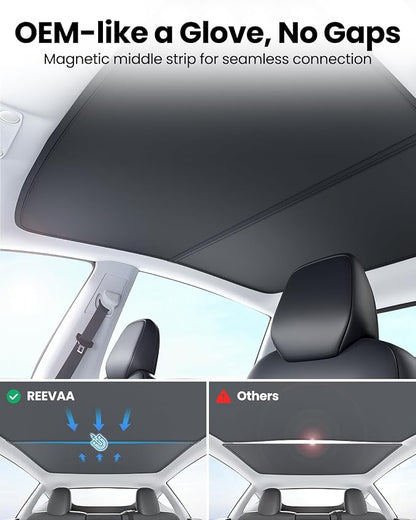 REEVAA 2026 Upgraded Tesla Model S Sunshade Roof [No Gaps, No-Sagging] Model S Accessories Heat Insulation Foldable Glass Sunroof Cover for Model S 2022-2026, 2PCS, Black
