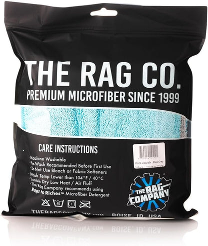The Rag Company, The Liquid8r, Absorbent 70/30 Blend Microfiber Drying Towel for Cars, Trucks, and SUVs, Safe for Detailing, Scratch-Free, Twist Loop, 1100 GSM, 16x16 Inches, Aqua Blue/Grey, 2-Pack