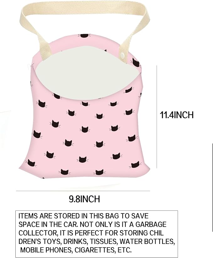 Car Garbage Can, Hanging Car Trash Can Bag for Cute Car Back Seat Organizer, Pink Cats