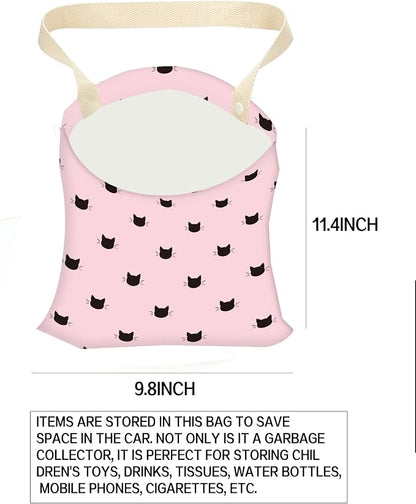 Car Garbage Can, Hanging Car Trash Can Bag for Cute Car Back Seat Organizer, Pink Cats