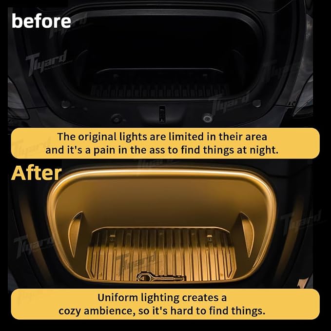 Tlyard Front Trunk LED Lights Strip for Tesla Model 3 Highland 2024 2025 2026 Back Interior Frunk Lightning Waterproof &High Brightness Strip for Tesla Model 3 Accessories Warm White