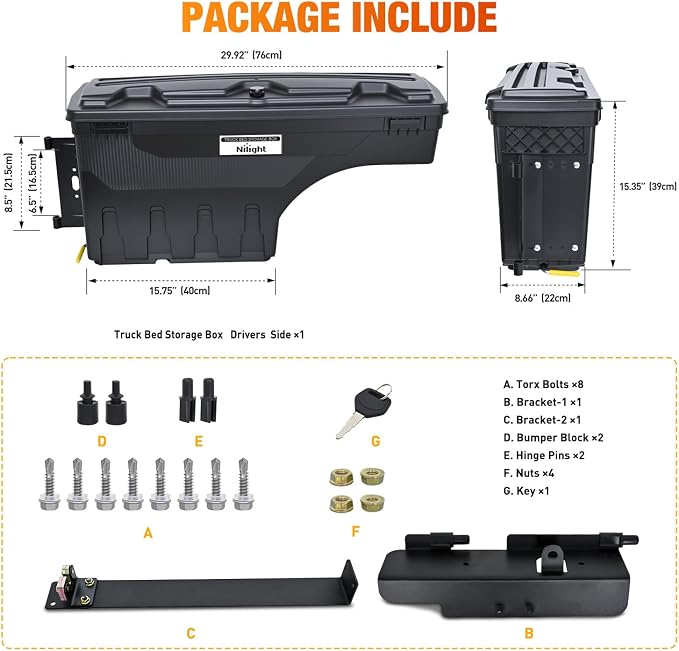 Nilight Truck Bed Tool Box Left Drivers Side Tool Boxes Fit for Ford F-250/350 Super Duty 1999-2016 ABS Swing Case Truck Storage Box with Lockable Lid Waterproof Wheel Well Toolbox for Truck Bed
