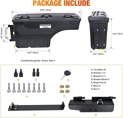 Nilight Truck Bed Tool Box Left Drivers Side Tool Boxes Fit for Ford F-250/350 Super Duty 1999-2016 ABS Swing Case Truck Storage Box with Lockable Lid Waterproof Wheel Well Toolbox for Truck Bed