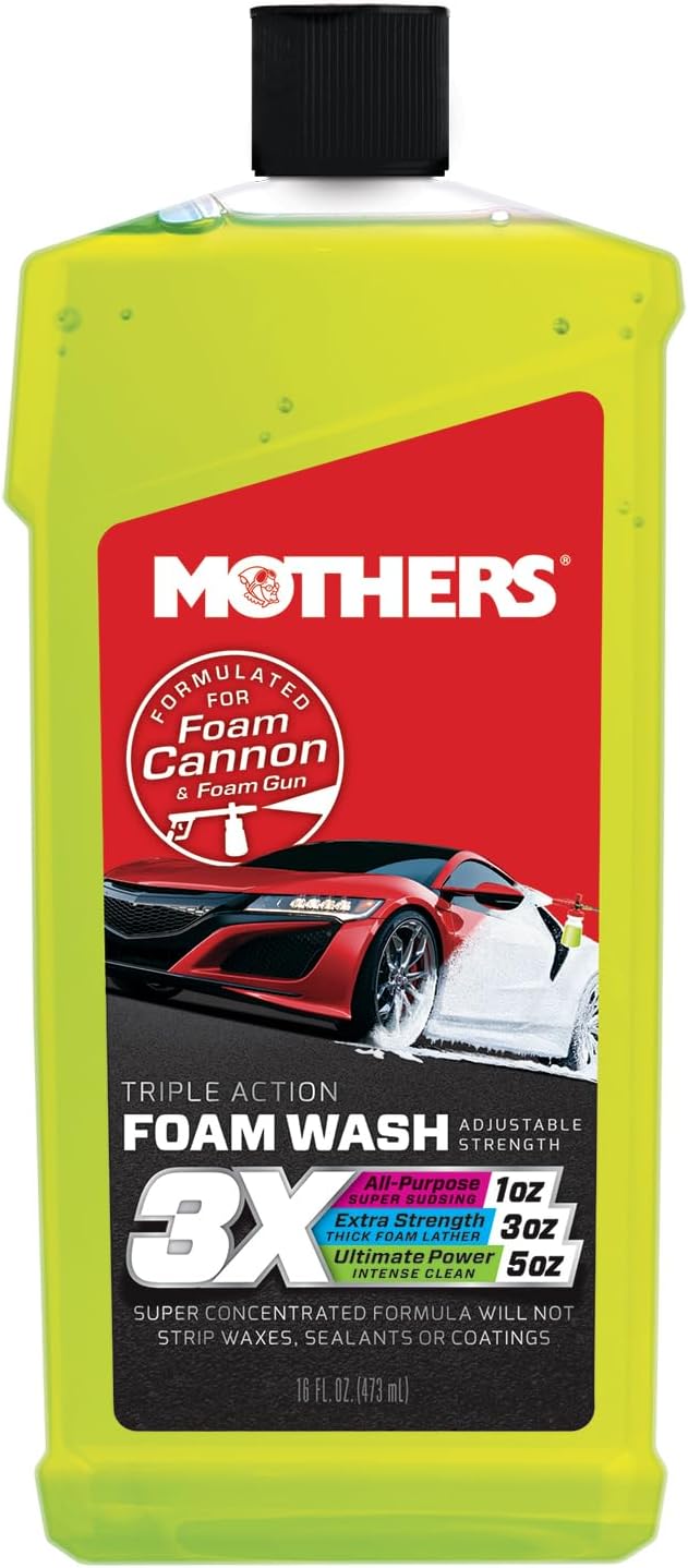 Mothers Triple Action Foam Wash, 16 oz. — pH Balanced, Eco-Friendly, Super-Sudsy, Foam Cannon, Safely Clean Without Stripping Wax, Sealant or Coating, Remove Dirt & Grime, Super Concentrated (05616)
