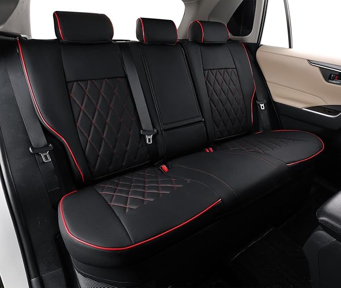 EKR CRV Seat Covers Custom Fit for Honda CRV 2015 2016 Full Set Car Seat Cover for SUV, Leather Truck Seat Protectors,Faux Leather(Black with Red Piping)