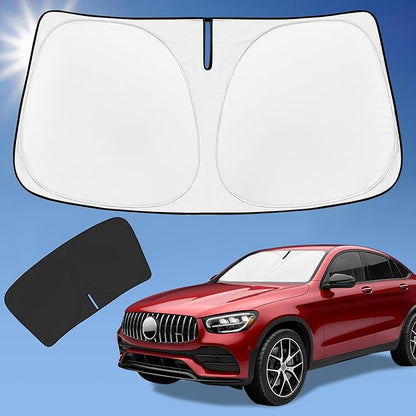 Sun Shade Sunshade for 2016-2025 Mercedes-Benz GLC 300 GLK SUV Windshield Cover, 4-Layer Front Window Shade Custom fit Sun Visor 240T Retractable Shield Shade Blocks UV Rays Cooler Car Accessories