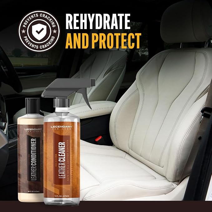 Legendary Leather Cleaner And Conditioner 16oz - Conditions, Cleans, & Protects Car Interior from UV - Multi Use Detailing Kit for Car Seats - Non-Greasy, Restores Leather