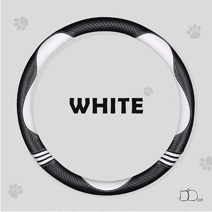HighnessHwoo Car Steering Wheel Covers for Women Girl Padded Carbon Fiber PU Leather Cute Cartoon Auto Interior Accessories for Jeep, Truck, Universal, Anti Slip, White, Large Size, 15.2-16in