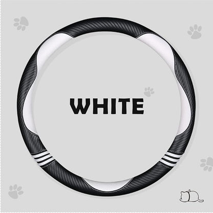 HighnessHwoo Car Steering Wheel Covers for Women Padded Carbon Fiber PU Leather Cute Auto Interior Accessories for Vehicle, Sedan, Universal, Anti Slip, White, Standard Size, 14.75-15.15in