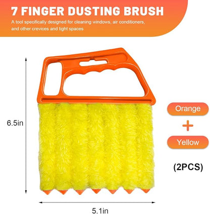 Sun Walker 2 PCS Blind Cleaner Duster Tool, 7-Finger Auto Dusting Cleaner Brush with Ergonomic Handle, Handheld Mini Duster Brush for Window Shutters Air Conditioner, Car Accessories (Orange+Yellow)