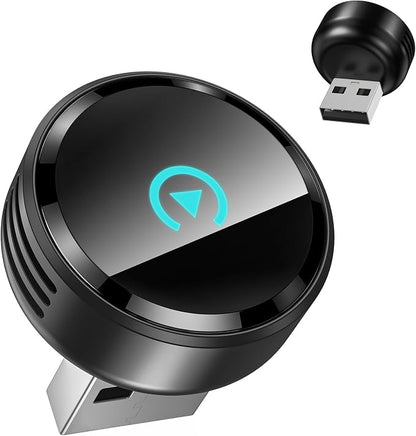 Ultra Mini Circular 2-in-1 Wireless CarPlay & Android Auto Adapter, 3-5s Fast Auto Reconnect, Aluminum Alloy Vent Design, USB-C/USB-A Ports (Pure Black)