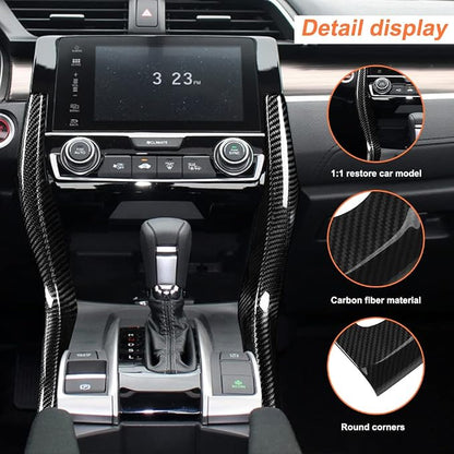 Center Console auto Shift Panel Cover Compatible with Honda Civic 10th Generation 2016 2017 2019 2020 2021 Sedan ABS Carbon Fiber Trim Cover kit (for Left Steering Wheel)