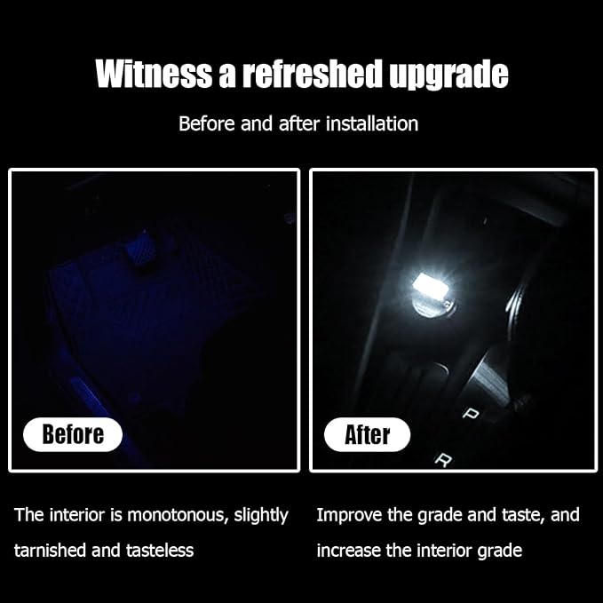 BESULEN Car Interior Atmosphere Lamp, Plug-In USB Interface LED Vehicle Ambient Lighting Kit, Portable Mini Automotive Night Light Decoration Accessories, Universal for SUV, Sedan, Truck (White)