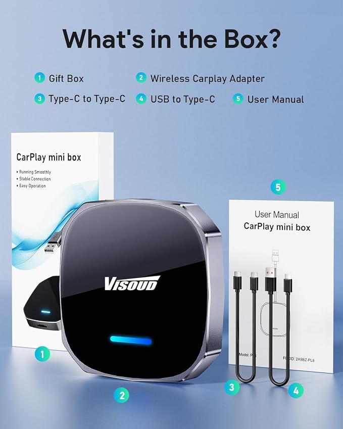 Wired to Wireless CarPlay Converter, 5.8GHz Smooth WiFi, 3s Auto Connect, iOS 10+ & Android 11+