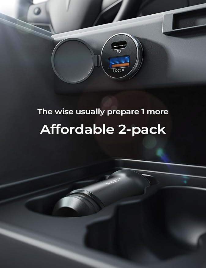 LISEN USB C Car Charger Adapter [2 Pack] [Mini & Metal] Cigarette Lighter USB Charger Fast Charging [PD QC 3.0] USBC Car Phone Charger for iPhone 15 Pro Max Plus 14 Samsung Galaxy S23 iPad Pro, Purple | Cigarette Lighter Charger, USB C Car Charger Fast...