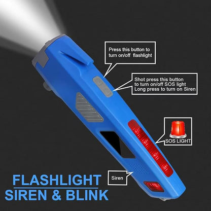 LUXON Car Emergency Escape Tool,Car Safety Tool:USB Charger,SOS Light,Hand Cranking Charge,Magnetic,Siren Alarm,Pack of 2 (Blue)