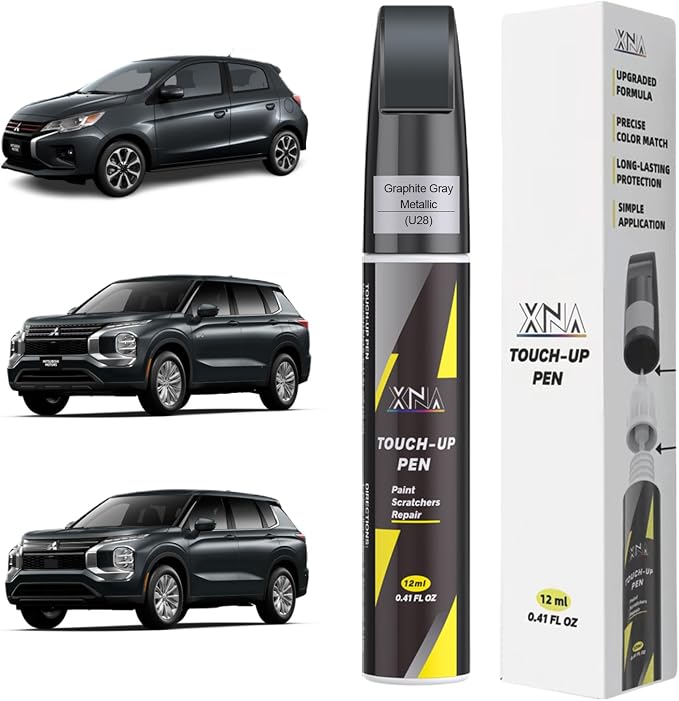 XNA Graphite Gray Metallic(U28) for Mitsubishi Touch Up Paint, 2 in 1 Car Scratch Remover with Pen Tip and Brush, Exact Color-Matched for Car Paint Scratch Repair, Quick & Easy Fix Chips and Nicks