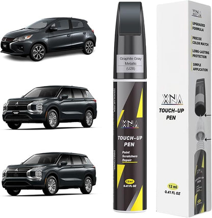 XNA Graphite Gray Metallic(U28) for Mitsubishi Touch Up Paint, 2 in 1 Car Scratch Remover with Pen Tip and Brush, Exact Color-Matched for Car Paint Scratch Repair, Quick & Easy Fix Chips and Nicks