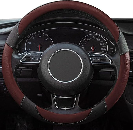 Steering Wheel Covers Black Universal Microfiber Leather, Suitable for 14 1/2-15 inch Car Steering Wheel Cover, Breathable, Anti Slip- Wine Red