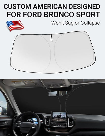 Proadsy 2026 Upgrade Windshield Sun Shade Custom Fit Ford Bronco Sport 2021-2025 2026 4-Layer Foldable Front Sunshade Protector Sun Visor Blocks UV Rays Keep Car Cooler
