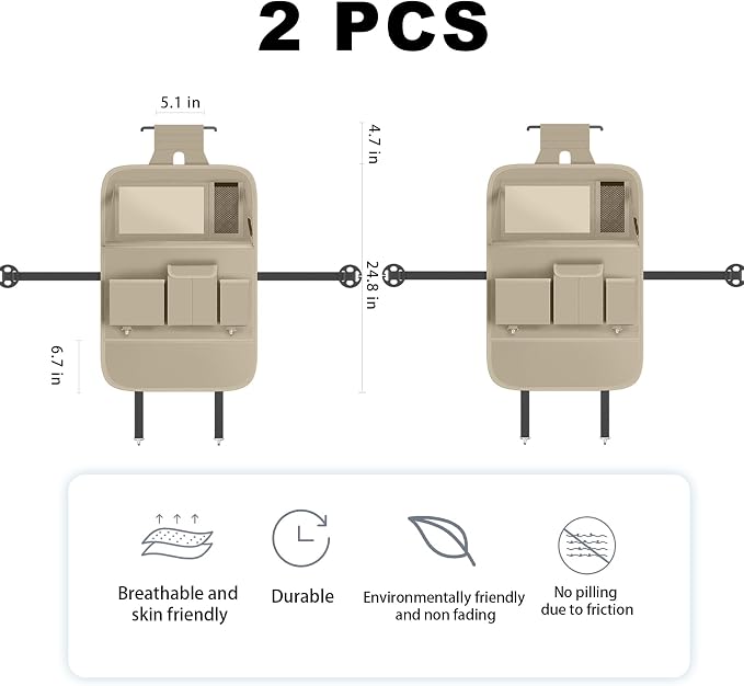 XDV Car Seat Organizers,Multi-functional Back Seat Protectors, Storage Pouches, and Tray Holders (for Cars, Kids, Seat Back and Rear Seats) (Plain Beige, 2 Pcs)