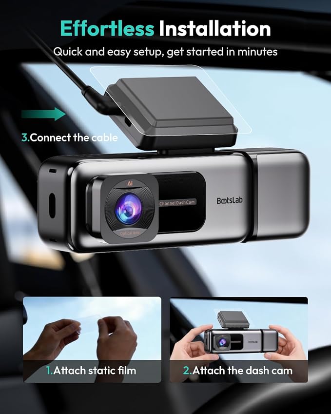 BOTSLAB 4K Dash Cam Front and Inside[2026 Upgraded],5.8G WiFi Dual Dash Camera for Car,HDR IR Night Vision,3.18”Touch Screen,GPS,G-Sensor,24/7 Parking Mode,Voice Control,Rideshare Uber Lyft(No SDcard)