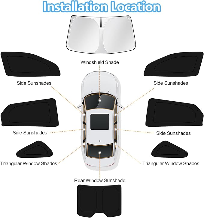 KUST Car Window Shades for Toyota Avalon 2013-2018 Windshield Sun Shade Side Window Cover UV Block Privacy Protection Accessories for Camping Blackout Rear Back Full Set 8PCS