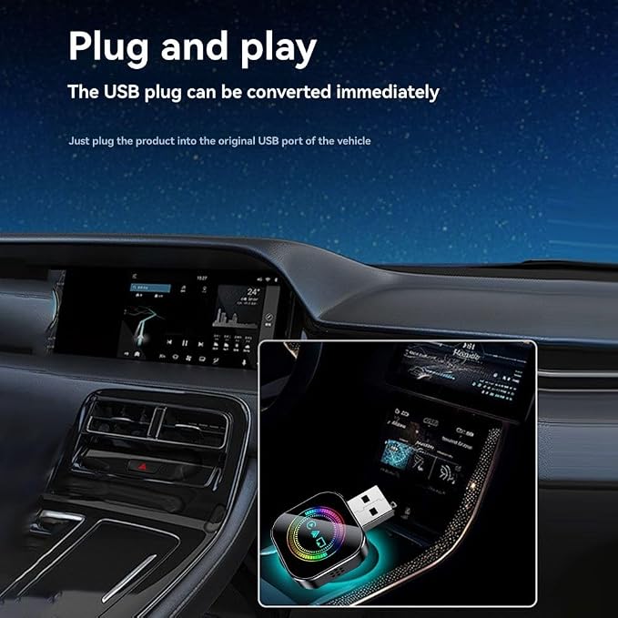 Wireless Carplay Adapter Android Auto Airplay Smart Carplay USB Dongle Wired Connection Plug and Play