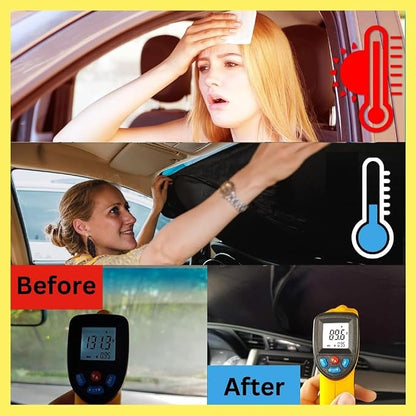 Windshield Sun Shade - Certified 99.87% UVB & 99.02% UVA Protection Car Sun Shade. Award Winning Sunshade for Car Windshield with Patented Technology. Size M Car Window Shades by Kinder Fluff