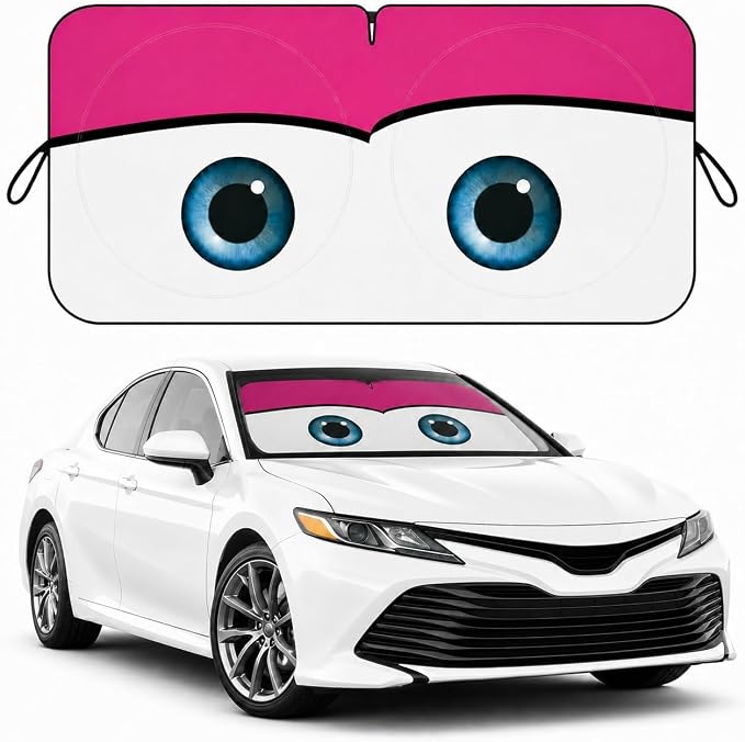 Car Windshield Sun Shade, Pink Cute Eyes Car Sunshade, Windshield Cover Universal Fits Mid-Large Sedan SUV Crossover Family Vehicle, UV Heat Protection - 63 x 31.5