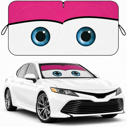 Car Windshield Sun Shade, Pink Cute Eyes Car Sunshade, Windshield Cover Universal Fits Mid-Large Sedan SUV Crossover Family Vehicle, UV Heat Protection - 63 x 31.5