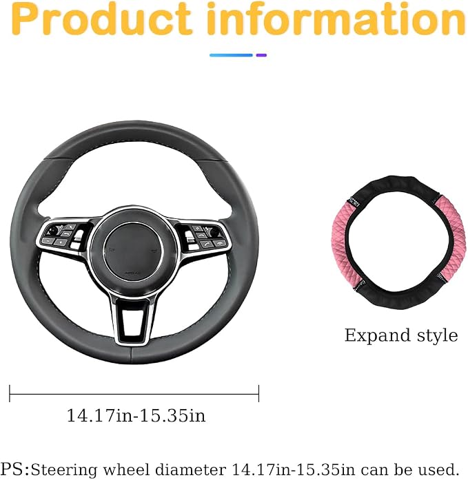 Osilly Bling Car Steering Wheel Cover, 15 Inch Rhinestones Soft Leather Elastic Steering Wheel Protector, Sparkly Crystal Diamond for Women Girls, Car Interior Accessories for Most Cars (Pink)