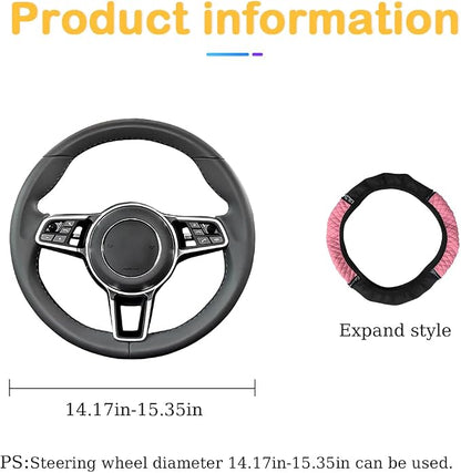 Osilly Bling Car Steering Wheel Cover, 15 Inch Rhinestones Soft Leather Elastic Steering Wheel Protector, Sparkly Crystal Diamond for Women Girls, Car Interior Accessories for Most Cars (Pink)