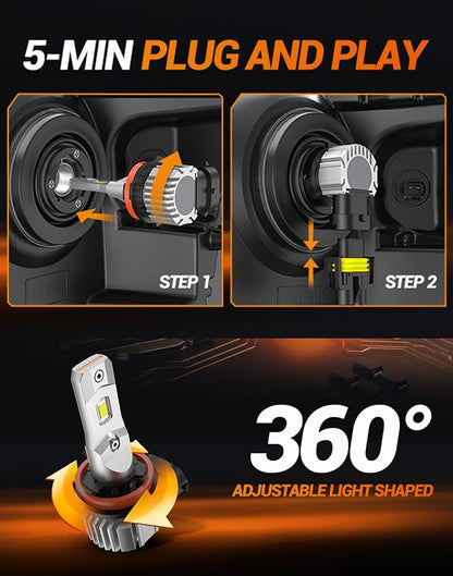 SEALIGHT H11 LED Fog Light Bulbs, 44000LM H8 H16 H11 LED Bulbs 6500K Cool White, 360° Adjustable Ring, Non-Polarity, IP68 Waterproof, Pack of 2