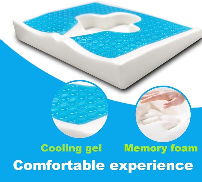 Gel Wheelchair Seat Cushion,Bed Sore Cushions for Butt,hemorrhoid pillow for Chair,Pressure Sore cushion,Memory Foam Butt Pillow,Sciatica,Coccyx,Pressure Ulcer Pain Relief,Washable Cover(Blue)