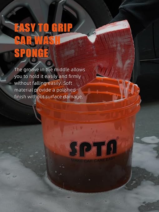 Car Wash Sponge, SPTA 3 Pack Big Red Sponge, Scratch-Free Car Cleaning Sponge, Durable Cross Cut Grid Sponge for Auto Multi Use Cleaning Washing Surfaces