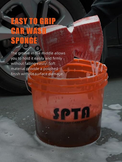 Car Wash Sponge, SPTA 3 Pack Big Red Sponge, Scratch-Free Car Cleaning Sponge, Durable Cross Cut Grid Sponge for Auto Multi Use Cleaning Washing Surfaces