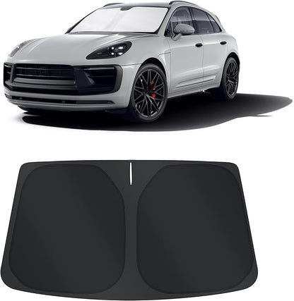 TINGLU Sun Shade for Porsche Macan 2014-2024 2025 2026 Accessories Windshield Sun Shade Window Shade UV Rays Protection Sun Visor Cover with Steering Wheel Sunshade Storage Bag