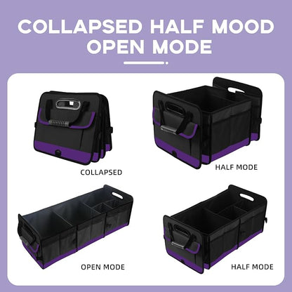 Trunk Organizer for Car, Sturdy Storage Organization with Non-Slip Bottom Strips, 95L Large Capacity Cargo Organizer for Suv, Truck, Sedan, Waterproof Portable Car Organizers for Women Men(Purple)