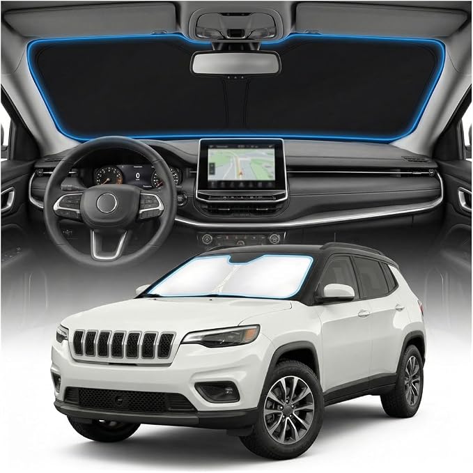 for Jeep Compass Sun Shade Windshield Cover - Custom Fit Compass Accessories 2017-2024 2025 Sunshade Foldable UV Protection & Heat Shield Sun Visor Accessories