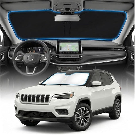 for Jeep Compass Sun Shade Windshield Cover - Custom Fit Compass Accessories 2017-2024 2025 Sunshade Foldable UV Protection & Heat Shield Sun Visor Accessories